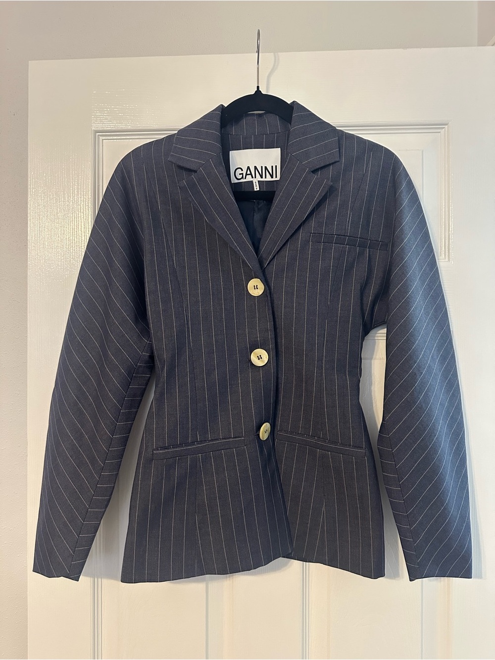GANNI Navy Pinstripe Blazer